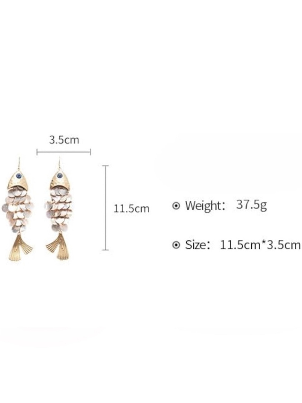 Gold Fish Shell Disc Dangle Earrings - Picture 7 of 7